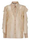 Alberta Ferretti Sheer Chiffon Shirt Collared Neck In Neutrals