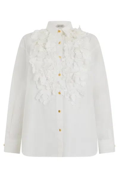 Alberta Ferretti Ruffled Cotton Blouse With Classic Collar In White