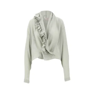 Alberta Ferretti Ruffled Crepe Blouse In Gray