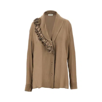 Alberta Ferretti Ruffled Crepe Shirt In Brown