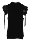 Alberta Ferretti Mock-neck Ruffle-shoulder Cashmere-wool Rib Tank Top In Black