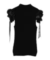 Alberta Ferretti Mock-neck Ruffle-shoulder Cashmere-wool Rib Tank Top In Black