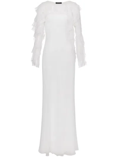 Alberta Ferretti Ruffled-detail Silk Maxi Dress In White