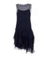 Alberta Ferretti Blue Dress With Thin Straps And Ruffles In Black