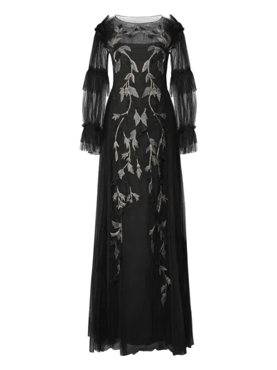 ALBERTA FERRETTI RUFFLED-EMBROIDERED DRESS
