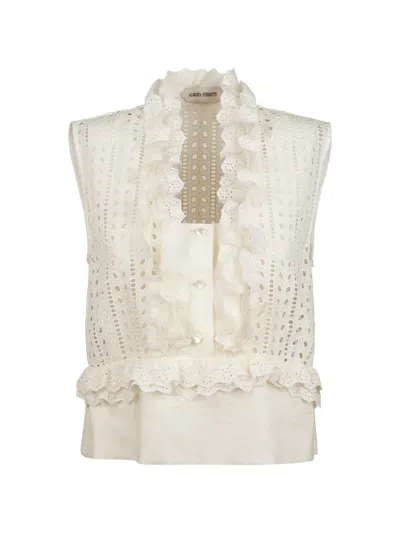 Alberta Ferretti Ruffled Eyelet Blouse In Neutral