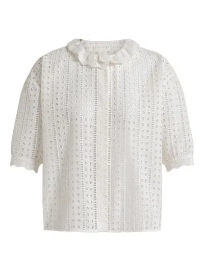 Alberta Ferretti Ruffled Eyelet Blouse In Multi