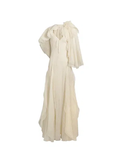 Alberta Ferretti Ruffled Floral Maxi Dress In Neutral