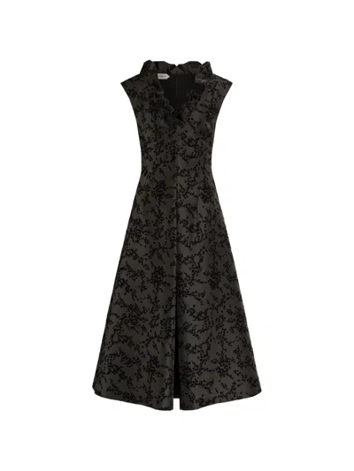 Alberta Ferretti Ruffled Floral Midi Dress In Gray