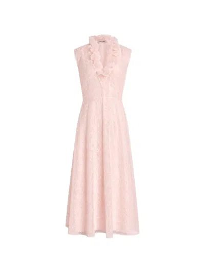 Alberta Ferretti Ruffled Floral-embroidered Midi Dress In Pink