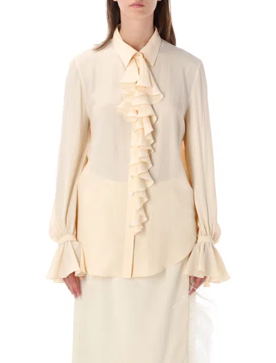 Alberta Ferretti Ruffled Front Long Sleeve Button-up Blouse In Neutral