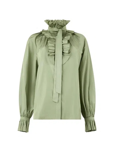 Alberta Ferretti Ruffled High-neck Blouse In Green
