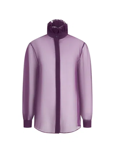 Alberta Ferretti Ruffled High-neck Shirt In Purple