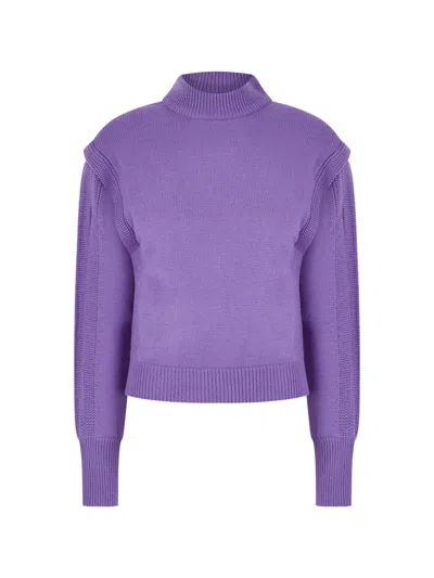 Alberta Ferretti Ruffled High-neck Sweater In Purple