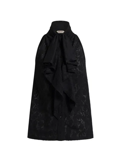 Alberta Ferretti Ruffled Lace Blouse In Black
