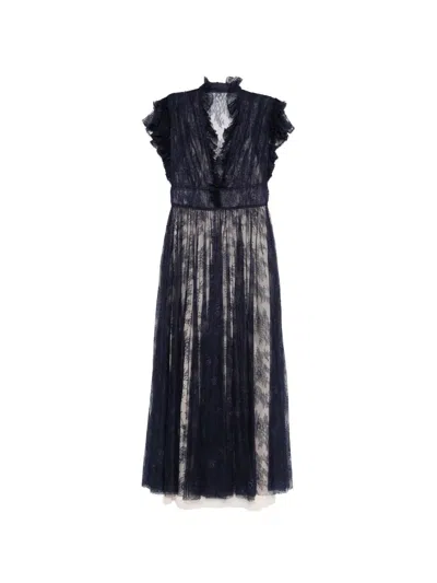 Alberta Ferretti Ruffled Lace-detail Midi Dress In Blue