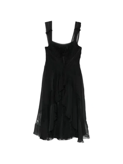 Alberta Ferretti Ruffled Lace Mini Dress In Black