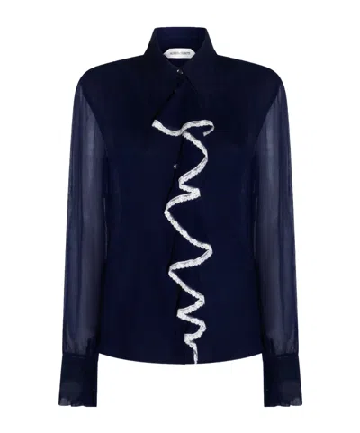 Alberta Ferretti Ruffled Lace Shirt In Black