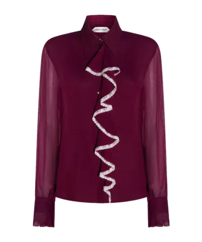 Alberta Ferretti Ruffled Lace Shirt In Brown
