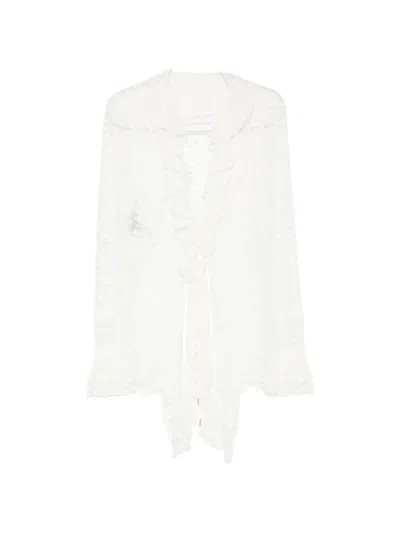 Alberta Ferretti Ruffled Lace-trim Blouse In Multi