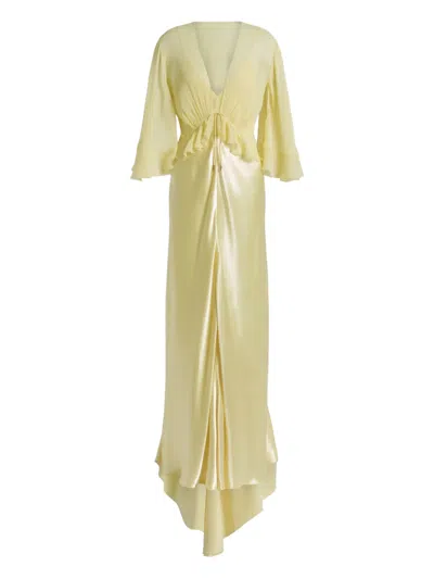 Alberta Ferretti Ruffled Long Dress In Yellow