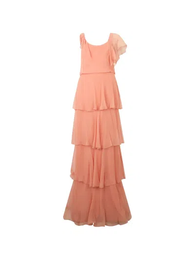 Alberta Ferretti Ruffled Maxi Dress In Pink