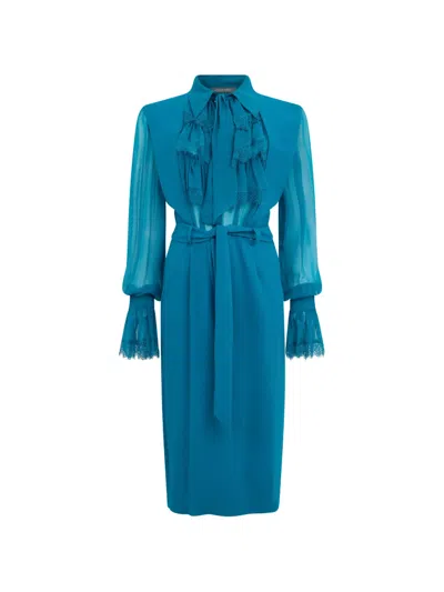 Alberta Ferretti Ruffled Midi Dress In Blue