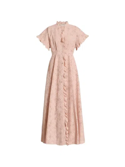 Alberta Ferretti Ruffled Openwork Dress In Pink