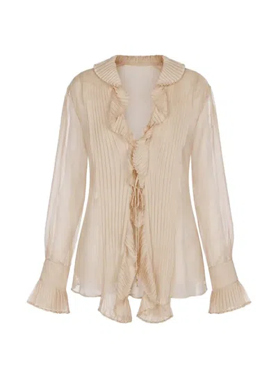 Alberta Ferretti Ruffled Pleated Blouse In Neutral