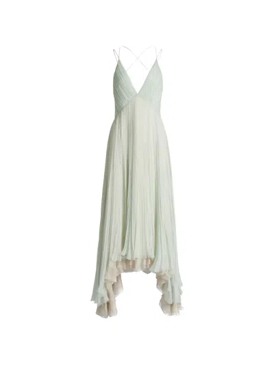 Alberta Ferretti Ruffled Pleated Dress In Green