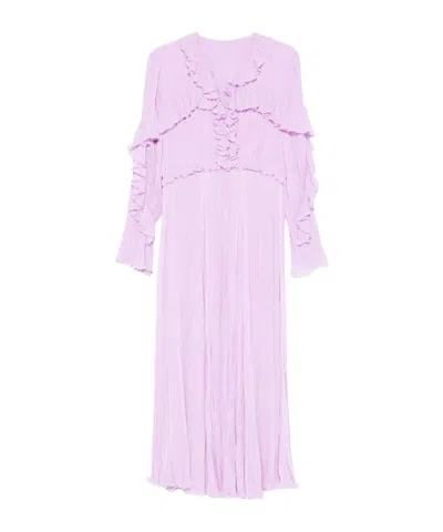 Alberta Ferretti Ruffled Pleated Maxi Dress In Purple