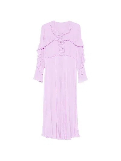 Alberta Ferretti Ruffled Pleated Maxi Dress In Purple