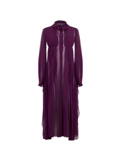 Alberta Ferretti Ruffled Pleated Maxi Dress In Purple