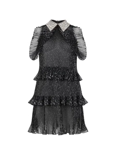 Alberta Ferretti Ruffled Pleated Mini Dress In Black