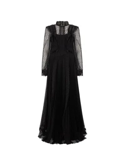 Alberta Ferretti Ruffled Pleated Panelled Flared Maxi Dress In Black