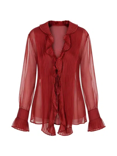 Alberta Ferretti Ruffled Pleated Silk Blouse In Pink
