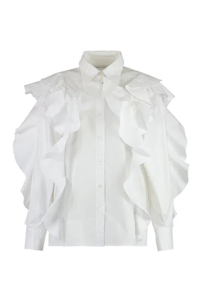 Alberta Ferretti Stretch Poplin Cotton Shirt In White