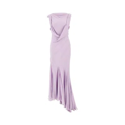 Alberta Ferretti Ruffled Scooped Back Long Dress In Purple
