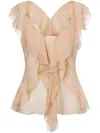 Alberta Ferretti Ruffled Silk Blouse In Neutrals
