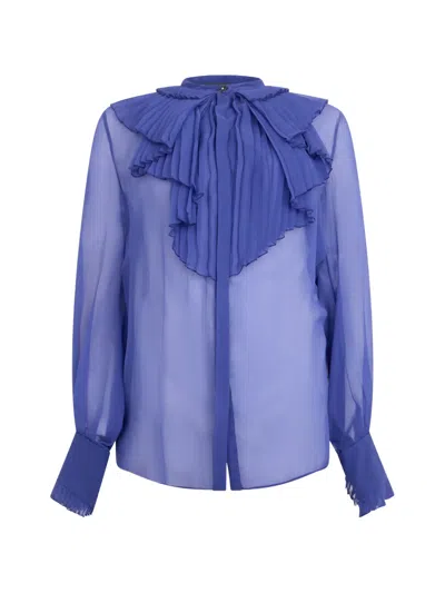 Alberta Ferretti Ruffled Silk Shirt In Blue