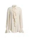 Alberta Ferretti Ruffled Silk-blend Blouse In Multi