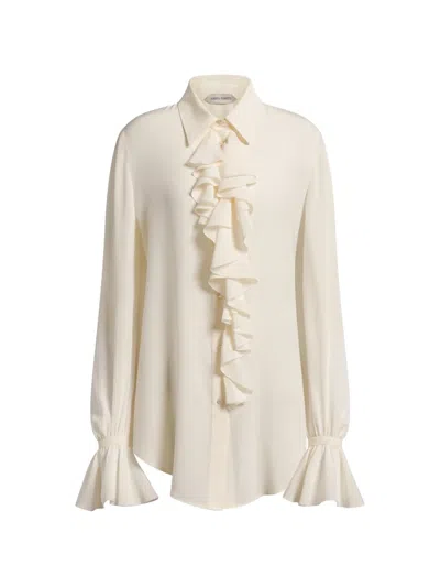 Alberta Ferretti Ruffled Silk-blend Blouse In Multi