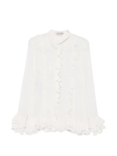 Alberta Ferretti Ruffled Silk-blend Blouse In White