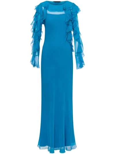 Alberta Ferretti Ruffled-sleeve Gown In Blue