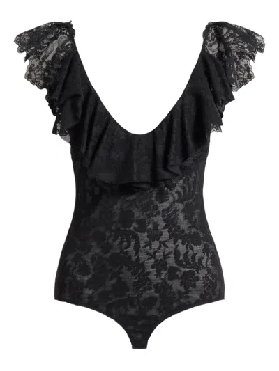 Alberta Ferretti Ruffled-sleeves Body In Black