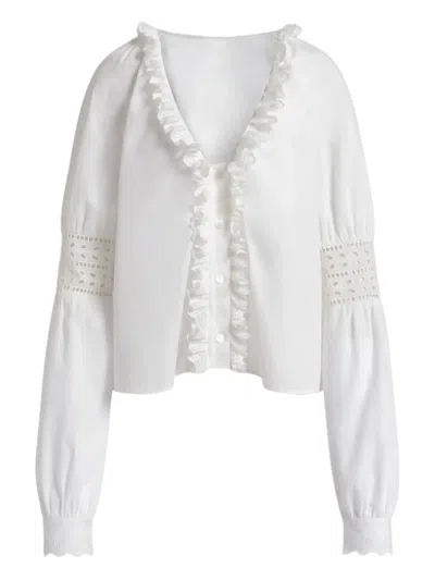 Alberta Ferretti Ruffled V-neck Blouse In White