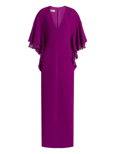 Alberta Ferretti Ruffled V-neck Maxi Dress In Purple