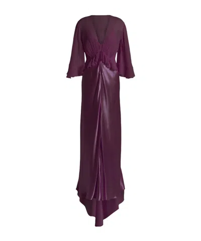 Alberta Ferretti Ruffled V-neck Maxi Dress In Purple