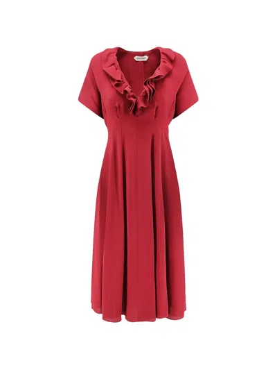 Alberta Ferretti Ruffled V-neck Midi Dress In Multi