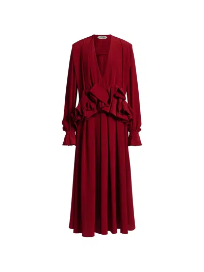 Alberta Ferretti Ruffled V-neck Midi Dress In Red